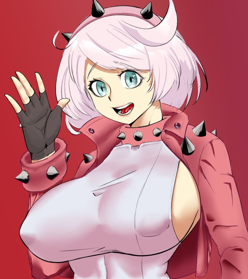 1girls big_breasts breasts breasts duffmox elphelt_valentine female female_only guilty_gear guilty_gear_strive nipples_visible_through_clothing smile