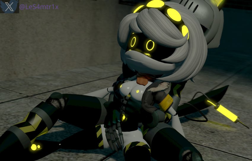 2023 3d 3d_(artwork) blush cumminham embarrassed femdom glowing glowing_eyes glowing_nipples lesbian_sex murder_drones nsfw robo-fortune robot robot_girl robot_humanoid samtrix sfm size_difference skullgirls solo_female source_filmmaker tagme tail v_(murder_drones) white_hair yellow_eyes yuri