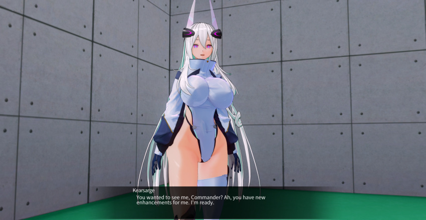 1girls azur_lane com3d2 custom_maid_3d_2 dialogue dialogue_box felipehessi kearsarge_(azur_lane) looking_at_viewer solo solo_female tagme white_hair