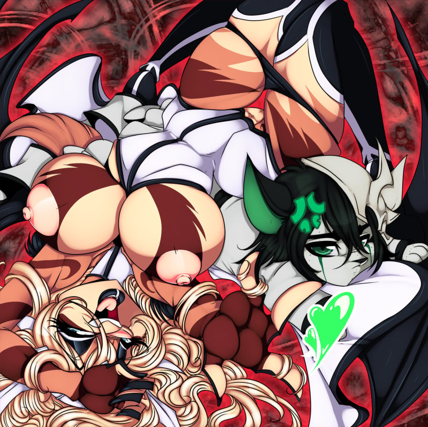 angel_kryis anthro arrancar big_breasts bleach blonde_hair blue_eyes breasts canine crystal-for-ever espada feline female fur furry green hair heart lip_ring pussy questionable_anatomy ulquiorra_cifer