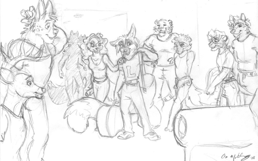 2008 anthro associated_student_bodies canine cervine chris_mckinley cletis_"tiny"_morton daniel_king dated david_mear deer dorm feline female fur furry furry_only group hyena joel_the_lemur lemur lion male marcus_paxten monochrome multiple_boys raccoon richard_sebastian school signature skunk tiger tina_devereaux traditional_media_(artwork) vincent_donneman wolf