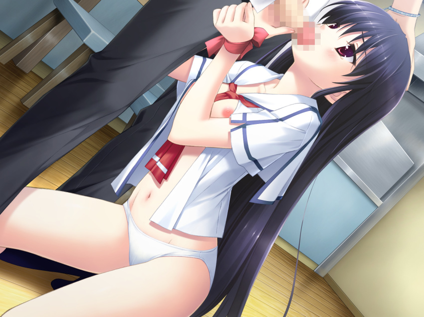 big_sister black_hair blowjob breasts brother_and_sister censored fellatio game_cg hair half-sibling half-siblings half_brother half_siblings half_sister incest kanekiyo_miwa little_brother long_hair natsu_no_ame nipples older_female older_sister open_clothes open_shirt oral panties penis segawa_rikako shirt underwear younger_brother younger_male