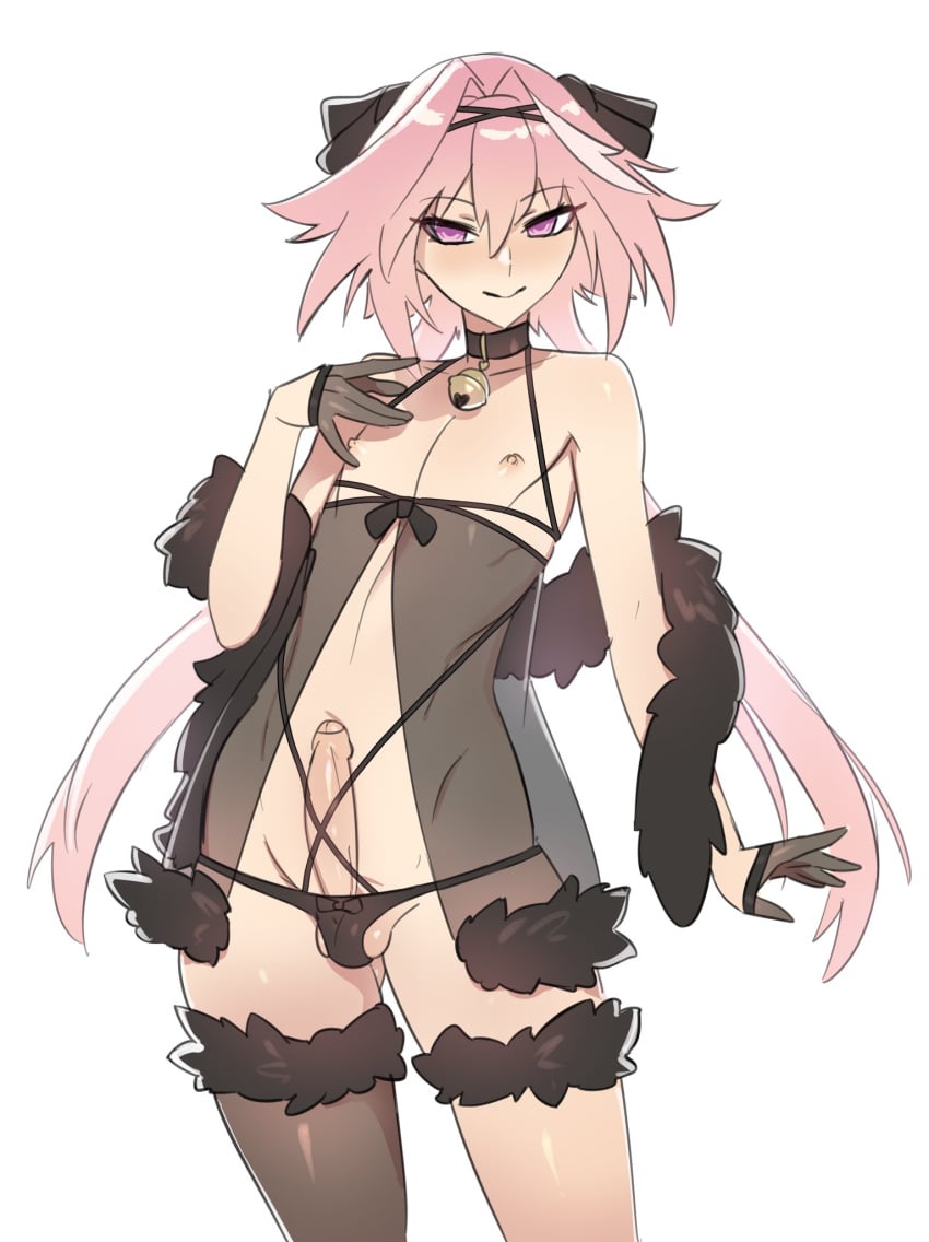 1boy :> astolfo_(fate) babydoll balls ballsack bell black_babydoll black_panties black_thighhighs collar crossdressing erection fate/apocrypha fate_(series) femboy flat_chest foreskin fur_trim girly gloves highres human intact lingerie long_hair_male magenta_eyes male male_nipples male_only mokotoko9 multicolored_hair neck_bell otoko_no_ko panties partially_retracted_foreskin penis penis_out pink_hair scrotum see-through_babydoll shaved_crotch simple_background single_thighhigh smile smooth_penis smooth_skinned_male solo streaked_hair testicles thighhighs thighlet trap uncut underwear