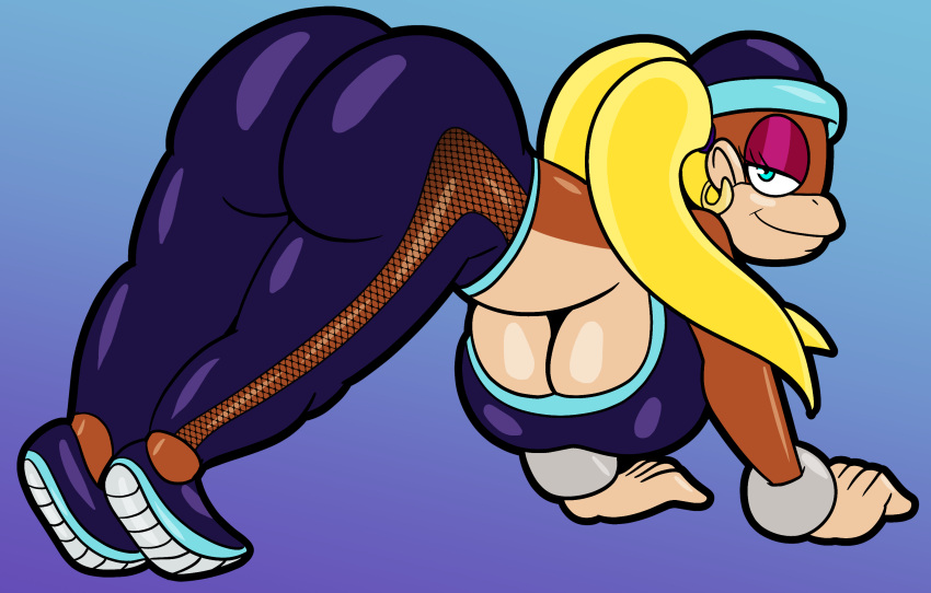 1girls anthro ass big_ass big_breasts blonde_hair breasts bubble_butt clothing donkey_kong_(series) female female_only large_ass large_breasts looking_at_viewer looking_back primate solo someth1ngoranother sports_bra thick_ass thick_thighs tiny_kong underboob wide_hips yoga yoga_pants