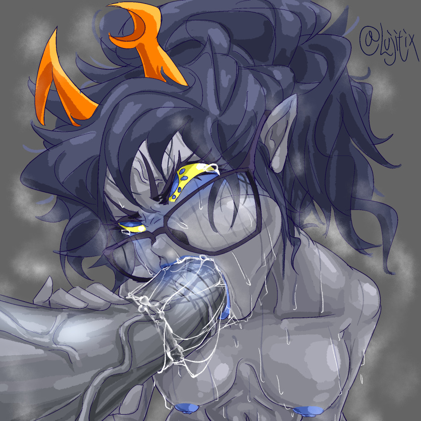 blush cum female glasses homestuck lujitix oral sweat tears troll vriska_serket