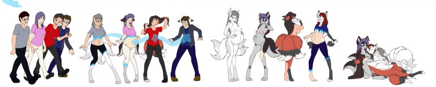 absurd_res anthro black_body black_fur breast_growth breasts brown_hair canid canine clothed clothing colored cuddling female fox fur gender_transformation genitals grey_body grey_fur grey_hair group growth hair hair_growth hands_on_stomach happy hi_res long_hair long_image lying magic male mammal medium_breasts mtf_transformation multi_tail nipples nude orange_body orange_fur possession pregnant pregnant_female purple_hair pussy rapid_pregnancy red_hair sequence sleeping species_transformation spontaneous_pregnancy surprised_expression tail tail_growth tomek1000 torn_clothing transformation white_body white_fur wide_image