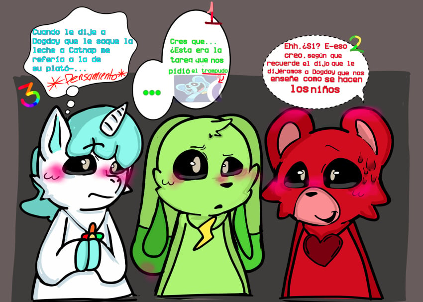 1boy 2023 2d 2d_(artwork) 2d_artwork 3girls anthro anthro_on_anthro anthro_only bear blush bobby_bearhug bubba_bubbaphant bunny crafty_corn craftycorn critters_(poppy_playtime) cyan_hair cyan_tail domestic_rabbit español furry_only green_body green_fur green_skin hoppy_hopscotch hoppy_hopscotch_(poppy_playtime) mini_comic mob_entertainment mythology no_humans pink_belly poppy_playtime poppy_playtime_(chapter_3) rabbit red_body red_fur red_skin sex smiling_critters speech_bubble tagme thought_bubble unicorn unicorn_horn white_body white_fur white_skin