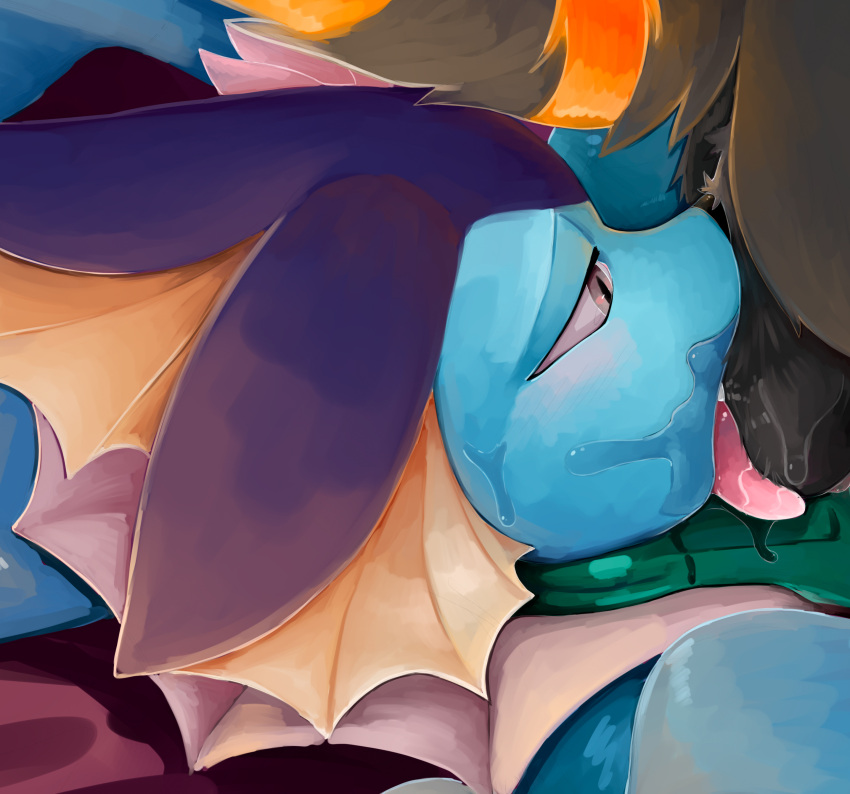 absurd_res ambiguous_form ambiguous_gender ball_lick balls black_body black_fur blue_body bodily_fluids close-up duo eeveelution fin frill_(anatomy) fur generation_1_pokemon generation_2_pokemon genitals head_fin hi_res hiroyko_art licking male male/ambiguous neck_frill nintendo oral pokemon pokemon_(species) saliva sex tongue tongue_out umbreon vaporeon