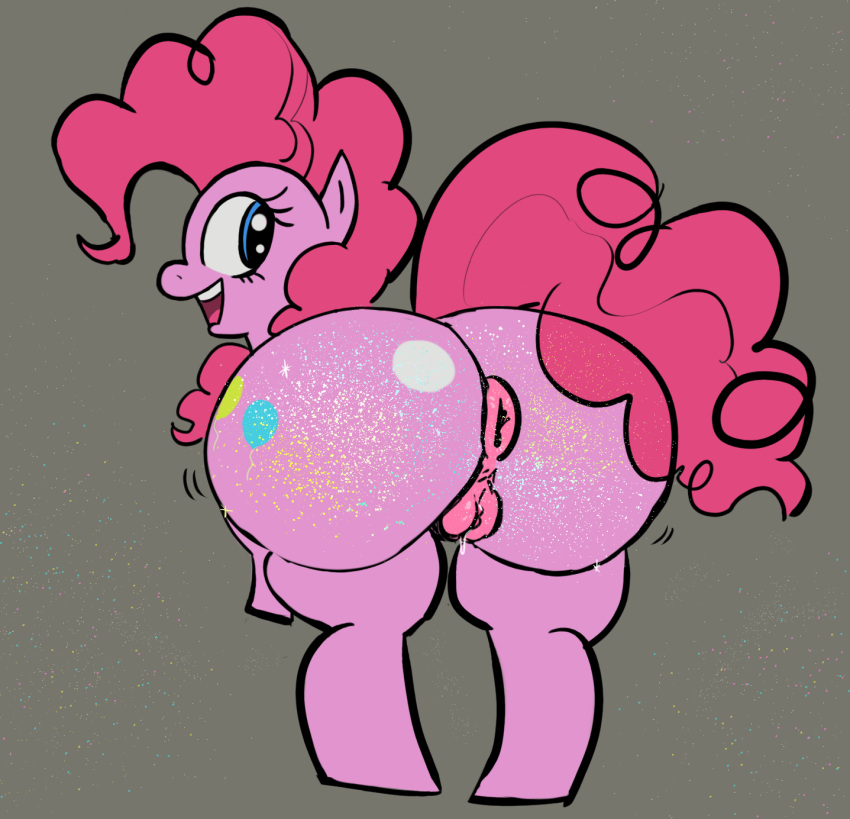 anus big_butt blue_eyes butt_focus curly_hair cutie_mark donut_anus female_feral feral feral_only glitter my_little_pony my_little_pony_friendship_is_magic nicechan notverynicechan pink_hair pinkie_pie_(mlp) pony pov_eye_contact smile smiling_at_viewer sparkles