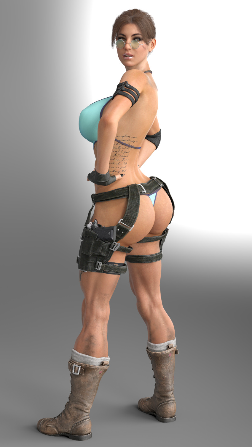 3d bimbo braid brown_eyes brown_hair busty call_of_duty crwatcher female female_focus female_only hourglass_figure lara_croft lara_croft_(cod) long_hair swimsuit tagme thong tomb_raider wide_hips