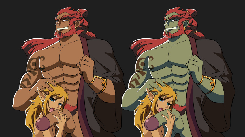 2boys ganondorf ganondorf_(tears_of_the_kingdom) gay link male_focus penis_grab penis_out size_difference tears_of_the_kingdom tetrahomoerotica the_legend_of_zelda undressing yaoi