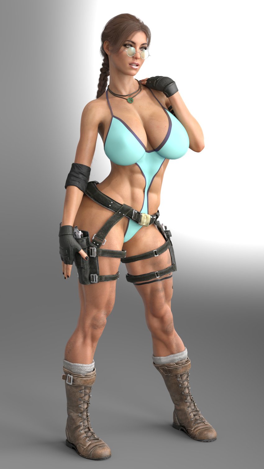 3d bimbo braid brown_eyes brown_hair busty call_of_duty crwatcher female female_focus female_only hourglass_figure lara_croft lara_croft_(cod) long_hair swimsuit tagme thong tomb_raider wide_hips