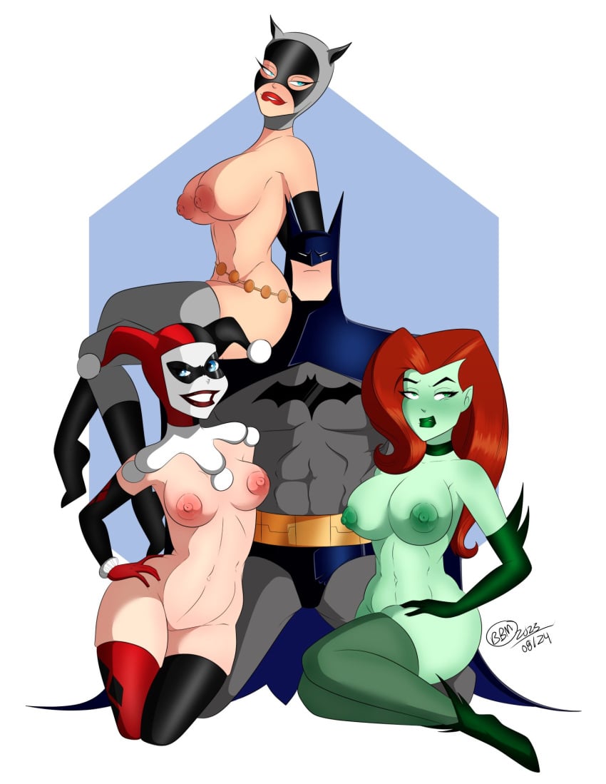 1boy 2023 3girls 3girls1boy batman batman:_the_animated_series batman_(bruce_wayne) batman_(series) big_breasts blue_background blue_eyes blush breasts bruce_wayne bunbunmuffinart casual_nudity catwoman catwoman_(dcau) clothed_male clothed_male_nude_female dc_comics dcau facing_viewer female female_focus full_body gotham_city_sirens green_body green_eyes green_lipstick green_skin harem harleen_quinzel harley_quinn harley_quinn_(dcau) jester_hat kneeling legs_together lipstick long_gloves long_hair looking_at_viewer male muscular muscular_female muscular_male nipples orange_hair pamela_isley pimp poison_ivy poison_ivy_(dcau) red_hair red_lipstick selina_kyle the_new_batman_adventures thick_thighs thighhighs thighs uncensored white_background white_eyes wide_hips yokozuwari