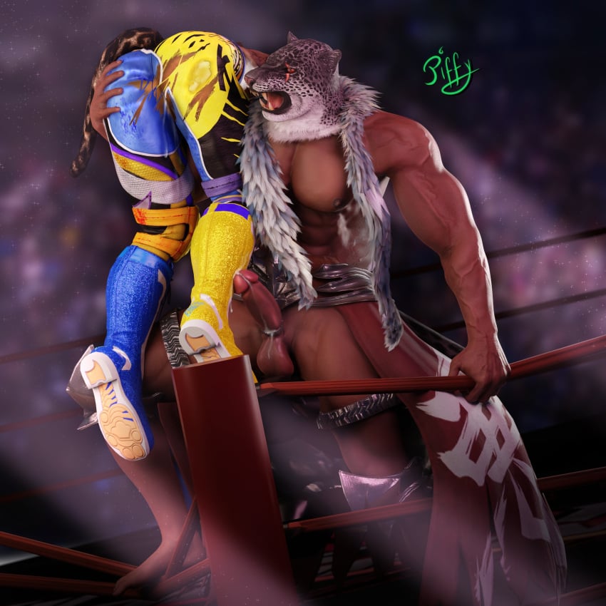 2boys armor_king ass cum king_(tekken) male_focus mask penis piffy tekken torn_clothes wrestling wrestling_ring yaoi