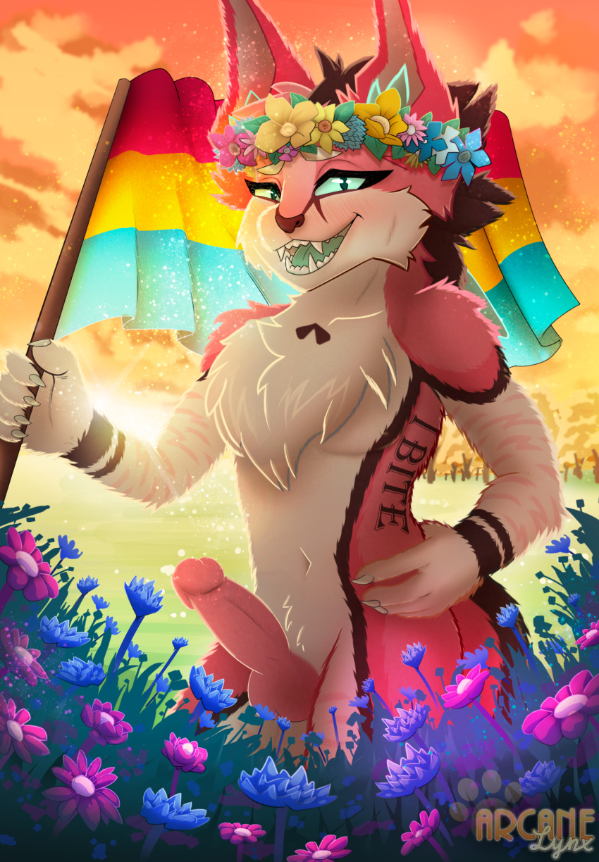 anthro arcanelynx hi_res lynx_arcane male mammal peppermintbooty pink_body pride_color_flag pride_month