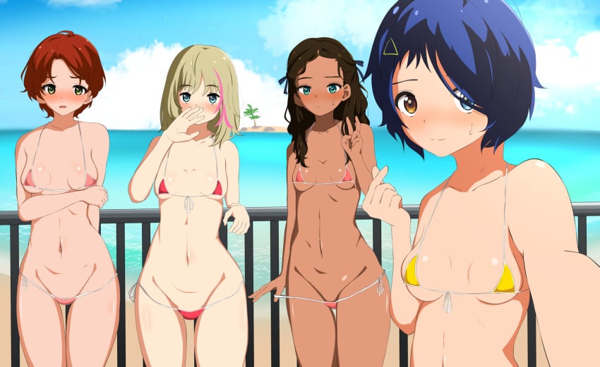 4girls aged_up beach blush breasts female female_only human kawai_rika looking_at_viewer multiple_girls ooto_ai underwear wonder_egg_priority