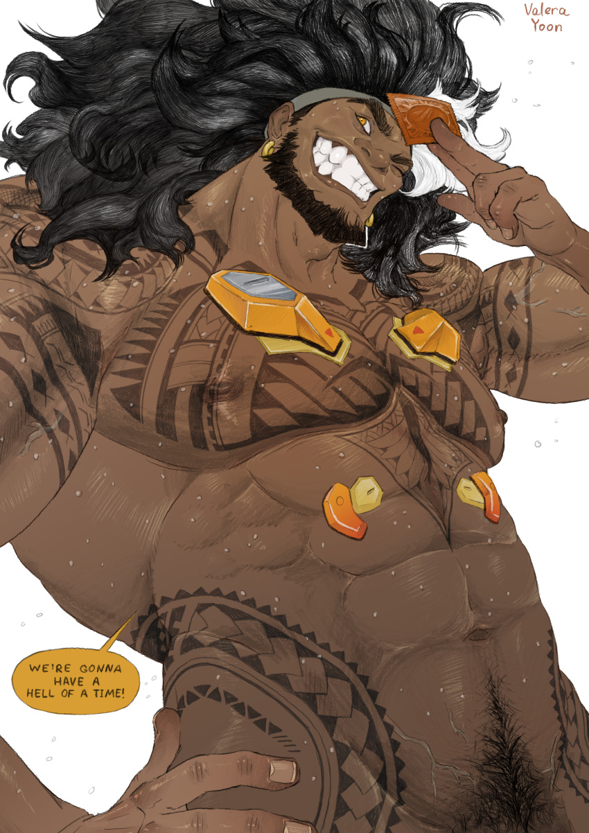 big long_hair male_only mauga muscles muscular muscular_male overwatch overwatch_2 samoan tan_body tan_skin tattoo valera_yoon yaoi