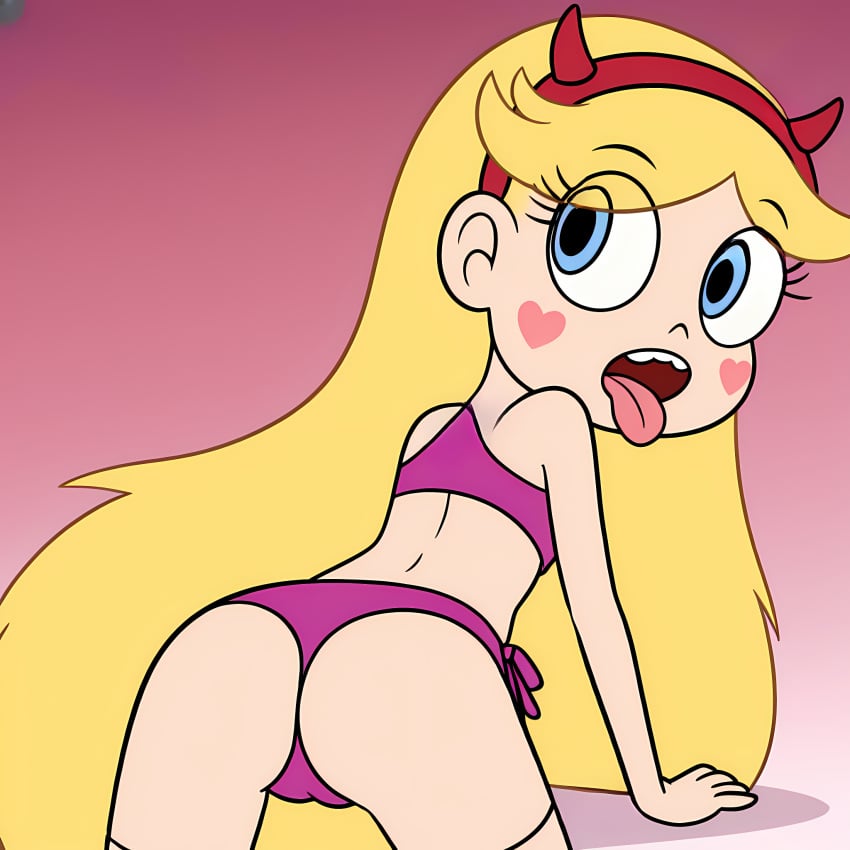 ai_generated ass doggy_style fake_horns heart looking_at_viewer meikerai3d pink_lingerie star_butterfly star_vs_the_forces_of_evil tongue_out