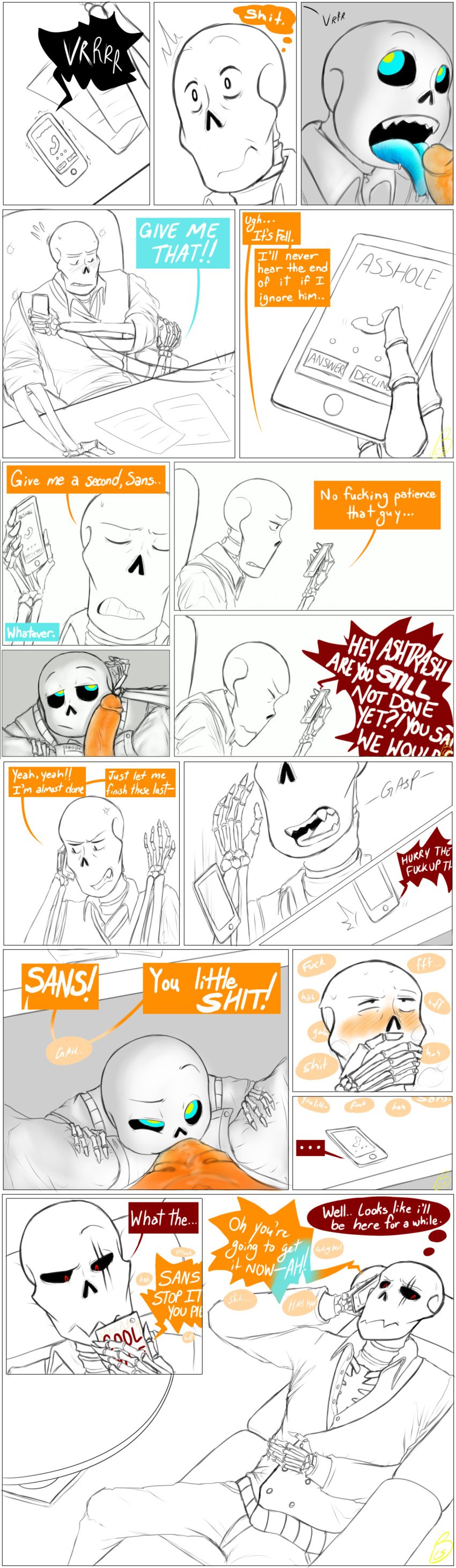 2d 3boys alternate_universe animated_skeleton beoteono blowjob comic comic_panel deepthroat drool ectopenis english_text humanoid incest male male_only non-human oral papyrus papyrus_(underfell) papyrus_au sans sans_au sex skeleton table talking teasing text toony undead underfell underswap_papyrus underswap_sans undertale_(series)