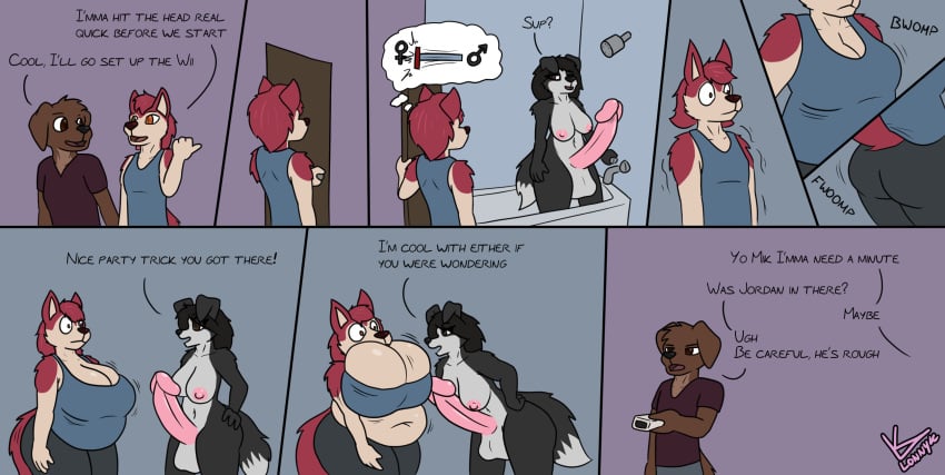 anthro ass bathroom belly belly_expansion big_breasts big_penis bird_dog border_collie breast_expansion breast_growth breasts butt_expansion canid canine canis cleavage cleavage_overflow clothed clothing collie comic domestic_dog erection expansion genitals group growth gynomorph herding_dog herm hi_res huge_breasts huge_cock hunting_dog husky hyper hyper_genitalia hyper_penis intersex jordan_(lonnyk) labrador lonnyk male mammal mik_(lonnyk) nordic_sled_dog nude overweight overweight_anthro pastoral_dog penis retriever ryan_(lonnyk) sheepdog spitz trio weight_gain