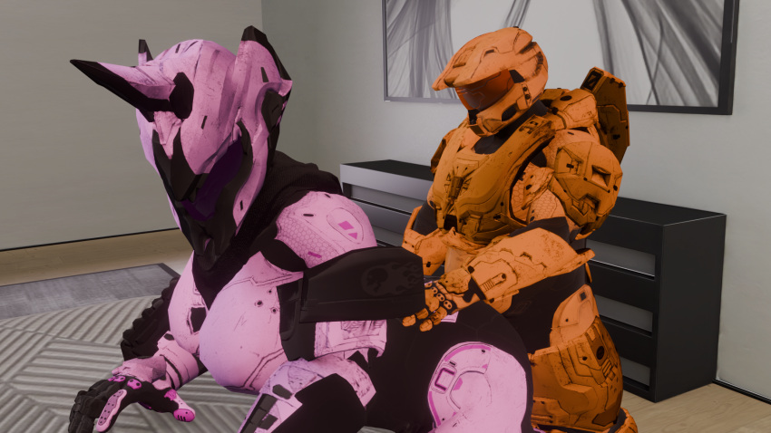 bent_over chubby chubby_female chubby_male dexter_grif doggy_style doggy_style_position female_spartan_(halo) halo halo_(game) halo_(series) male_spartan_(halo) oc orange original_character pink red_vs_blue spartan_(halo)