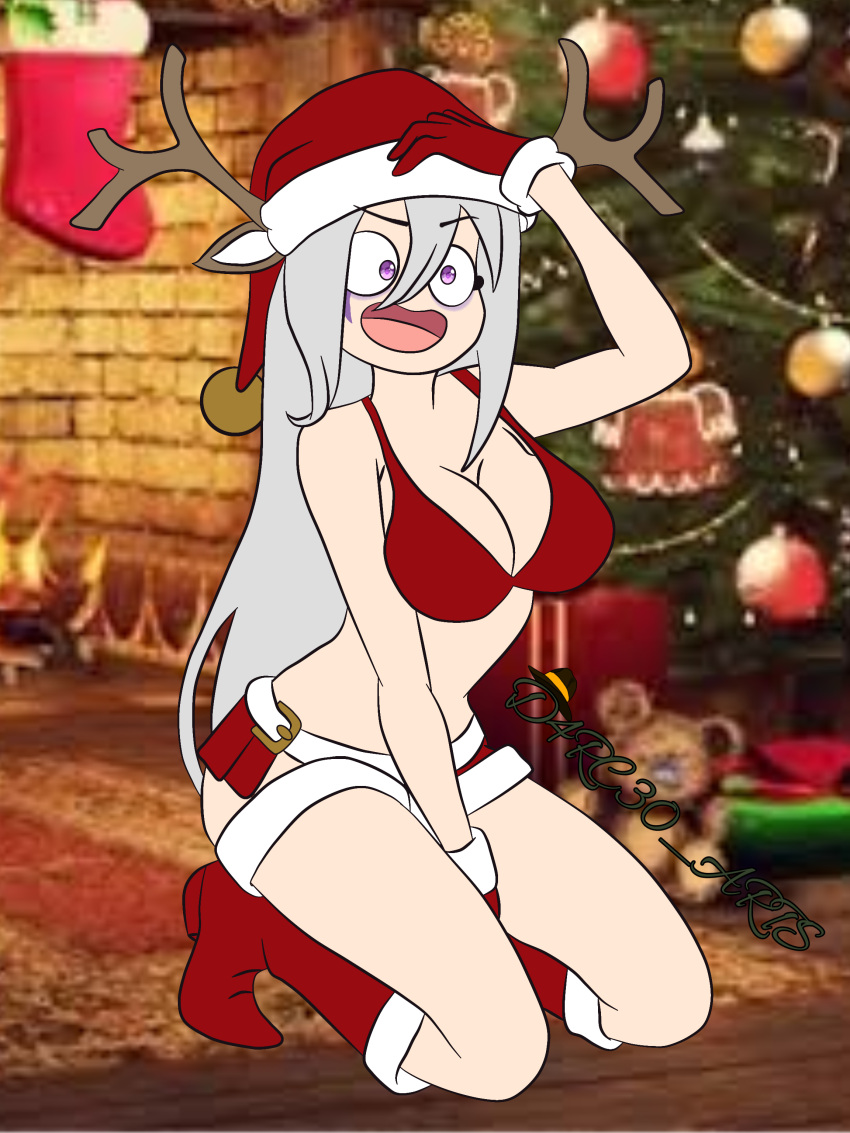 1girls big_breasts breasts christmas christmas_clothing christmas_tree dir_arts female fhs fhsz3r0 fnafhs fnafhs_z3ro fnafhsrule34 hand_on_head long_hair mai_(fnafhs) purple_hair reindeer reindeer_antlers remake remastered santa_costume santa_hat smiling tagme two_tone_hair white_hair