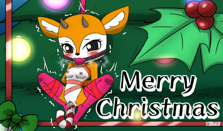 1girls 2023 2_horns absurd_res aggressive_retsuko aggretsuko antelope anthro areola ball_gag biped black_eyes black_nose blush blush_lines bodily_fluids bondage bound bovid breasts candy candy_cane candy_cane_dildo candy_cane_in_pussy christmas clitoris clothing countershade_face countershade_torso countershading dessert dildo dildo_in_pussy dildo_insertion english_text eyebrows female female_only food front_view gag gagged gazelle genital_fluids genitals h1draw hands_behind_back hi_res holidays horn improvised_dildo improvised_sex_toy kinbaku legwear legwear_only looking_at_viewer mammal merry_christmas mistletoe mostly_nude multicolored_body naked_ribbon nipples orange_body penetration pink_stockings pussy pussy_juice ribbon_bondage ribbons sanrio sex_toy sex_toy_in_pussy sex_toy_insertion small_breasts solo stockings stockings_only text tremble_spikes tsunoda tsunoda_(aggretsuko) two_tone_body vaginal vaginal_penetration white_body