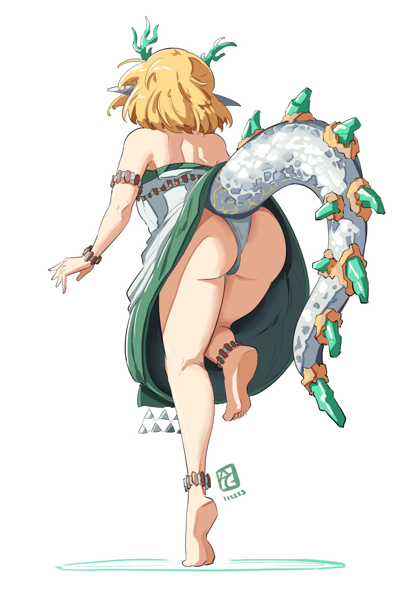 1girls ass ass_focus automatic_giraffe back back_view big_ass blonde_hair dat_ass dragon_girl dragon_tail dragon_zelda feet female princess_zelda solo solo_female tail tears_of_the_kingdom the_legend_of_zelda white_background zelda_(tears_of_the_kingdom)