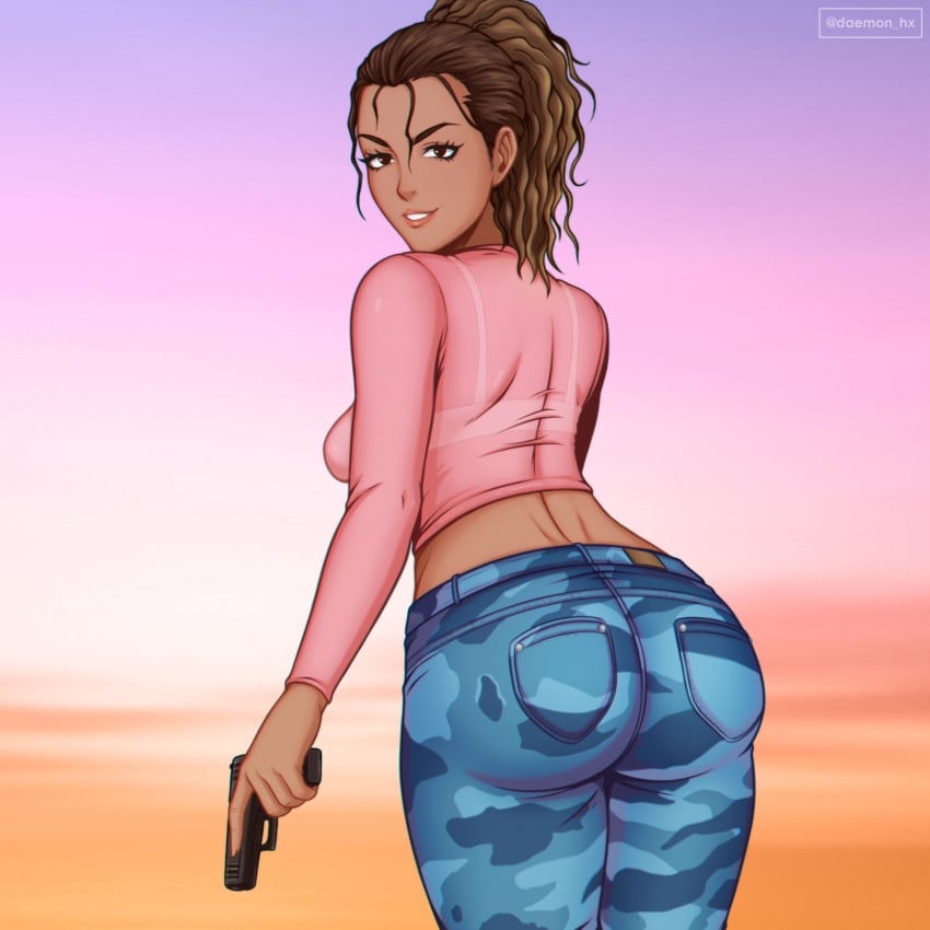 ass camouflage_pants female grand_theft_auto grand_theft_auto_vi gun hispanic latina lucia_(gta) puerto_rican tagme