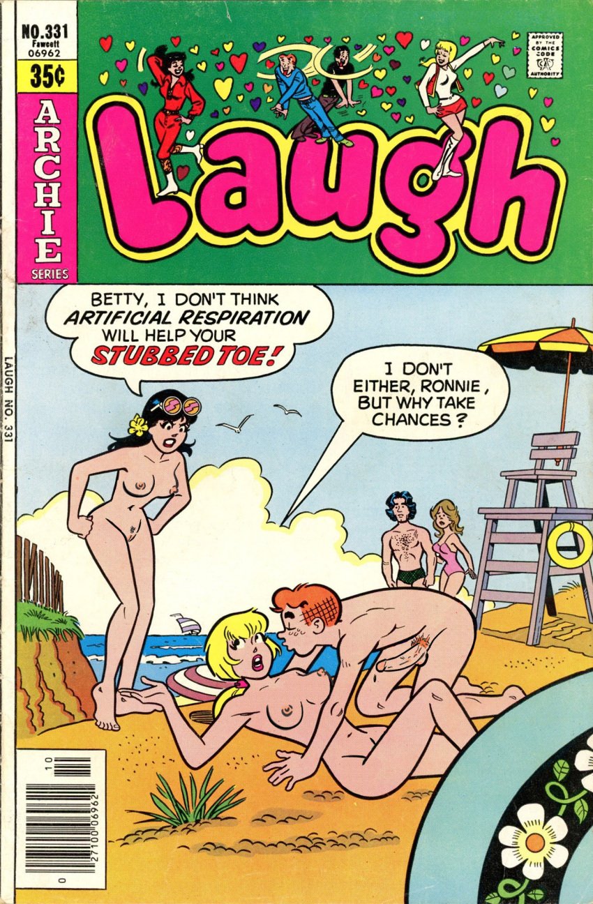 2boys 3girls archie_andrews archie_comics areolae betty_and_veronica betty_cooper black_hair blonde_hair breasts brown_hair casual comic_cover english_text female human male moriartyhide nipples nude nude_female nude_male nudist pale_skin penis pubic_hair public public_nudity red_hair speech_bubble text veronica_lodge