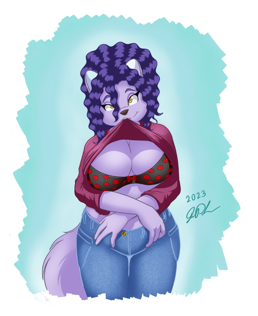 1girls amber_eyes anthro anthro_female big_breasts bottom_heavy breasts bust busty chest chubby cleavage curvaceous curvy curvy_figure digital_media_(artwork) eyebrows eyelashes eyes feline female fur furry furry_breasts furry_ears furry_female furry_tail hair jonathan_ponikvar legs lips peter_and_company peter_and_whitney purple-skinned_female purple_body purple_fur purple_hair purple_skin thick thick_legs thick_thighs thighs top_heavy voluptuous voluptuous_female whitney_ponikvar wide_hips