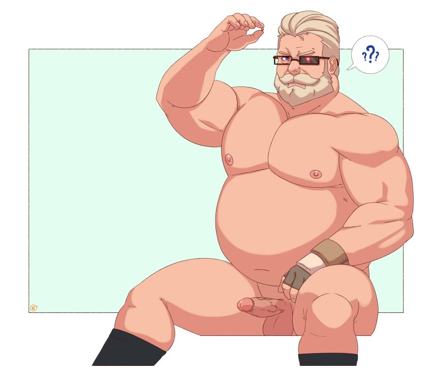 balls beard boner erection facial_hair glasses goldlewis_dickinson guilty_gear guilty_gear_strive male male_only nude overweight penis sitting solo solo_male topi5356