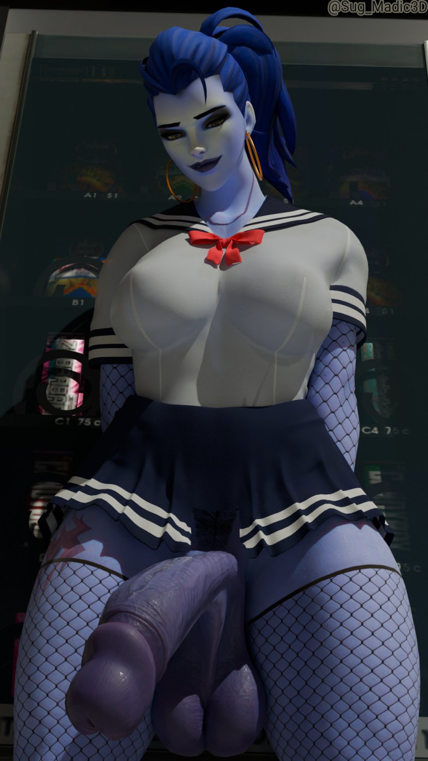 3d big_ass big_balls big_penis erection_under_clothes erection_under_skirt futa_only futanari gloves hung_futanari overwatch overwatch_2 saggy_balls sailor_collar sailor_uniform school school_uniform schoolgirl skirt_lift solo stockings sug_madic3d widowmaker