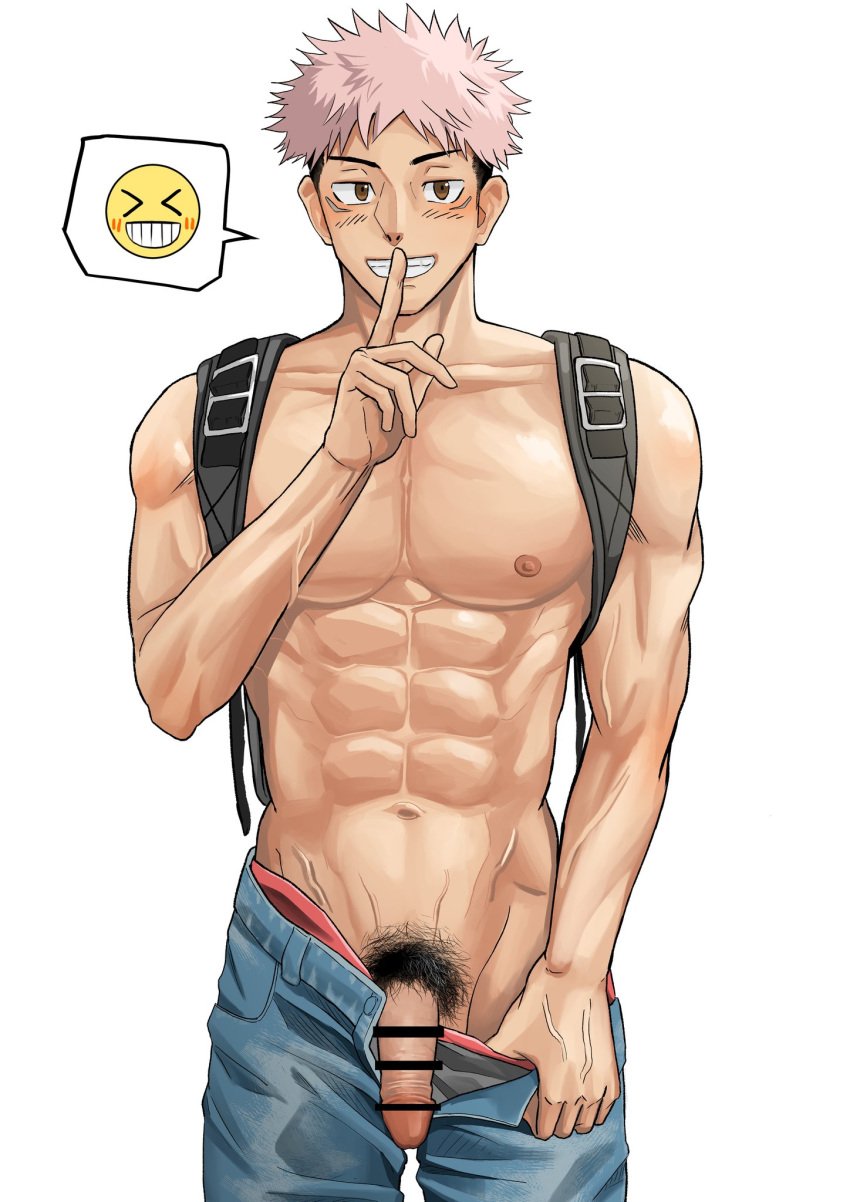 1boy abs bara bare_pectorals erection gay itadori_yuuji jujutsu_kaisen male male_focus male_only motyaki muscles muscular muscular_male nipples nude solo yaoi