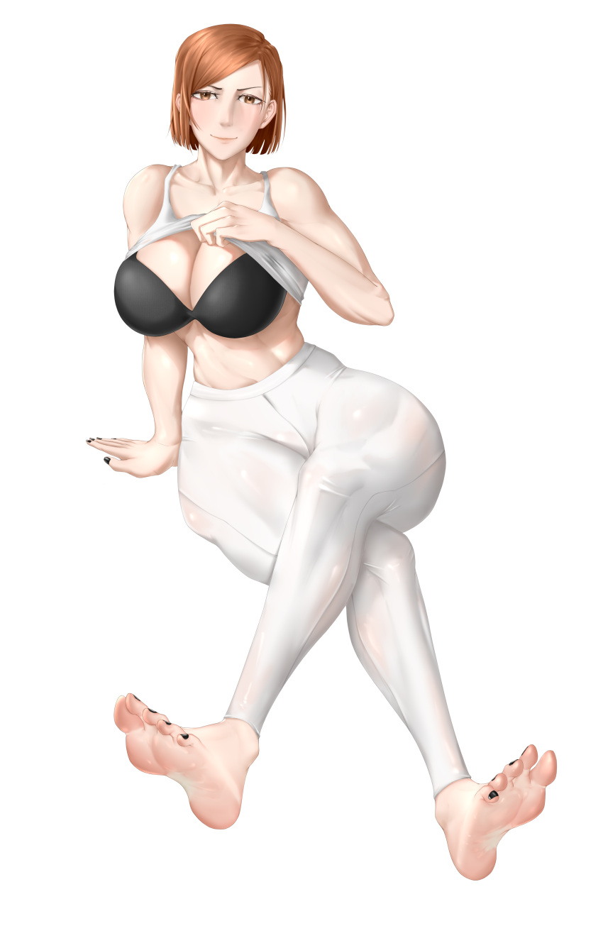 absurd_res big_breasts black_toenails bra brown_eyes brown_hair cleavage feet feet_focus foot_fetish foot_focus jujutsu_kaisen kugisaki_nobara littles19 looking_at_viewer self_upload short_hair smile smiley_face smiling smiling_at_viewer sole_female soles solo tight_clothes tight_clothing tight_pants tights underwear working_out yoga_pants