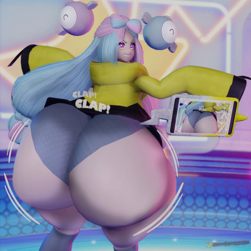 1girls 3d 3d_(artwork) ass ass_bigger_than_head ass_bigger_than_torso ass_clapping big_ass bottom_heavy bubble_butt clapping_cheeks clothing dat_ass fat_ass female female_only huge_ass iono_(pokemon) large_ass livestream massive_ass oakensfm png pokemon showing_off showing_off_ass smile solo thick_ass thick_thighs thunder_thighs twerking two_tone_hair wide_hips woodworksfm