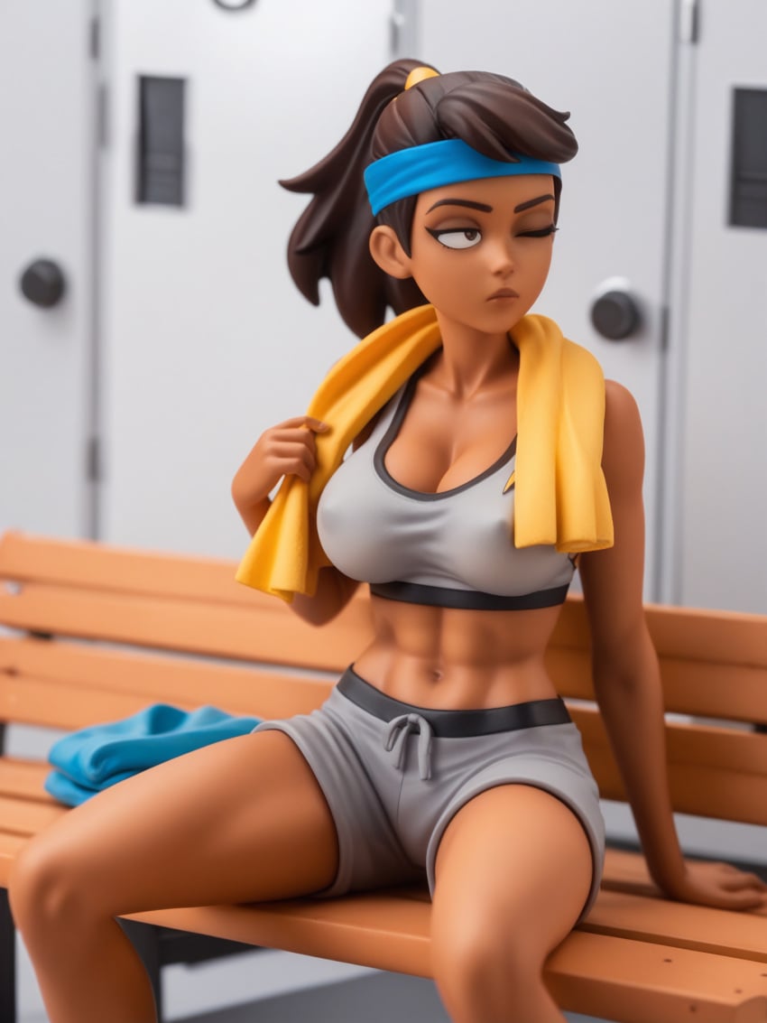 ai_generated beckett_mariner big_breasts breasts ebony figurine gym_clothes gym_uniform human midriff puffy_nipples star_trek star_trek_lower_decks