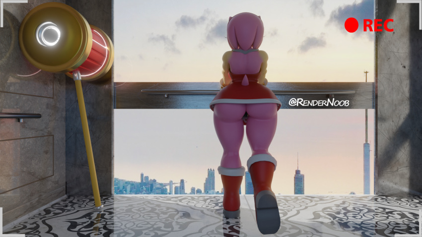 3drendernoob amy_rose dress elevator exhibitionism exposed_ass hammer hedgehog short_skirt sonic_(series) sonic_the_hedgehog_(series)