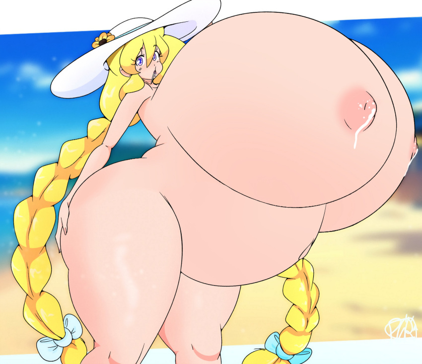 blonde_hair breasts_bigger_than_head cassie_(theycallhimcake) disproportional edit gigantic_breasts huge_breasts hyper_belly hyper_breasts hyper_pregnancy pregnant purpleguyri riley_moore_(artist) sun_hat