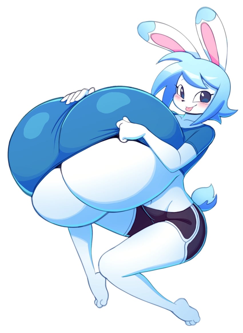 angstrom anthro big_breasts blue_hair breasts female female_only furry huge_breasts hyper_breasts large_breasts molly_(angstrom) rabbit short_hair shorts solo top_heavy underboob white_fur