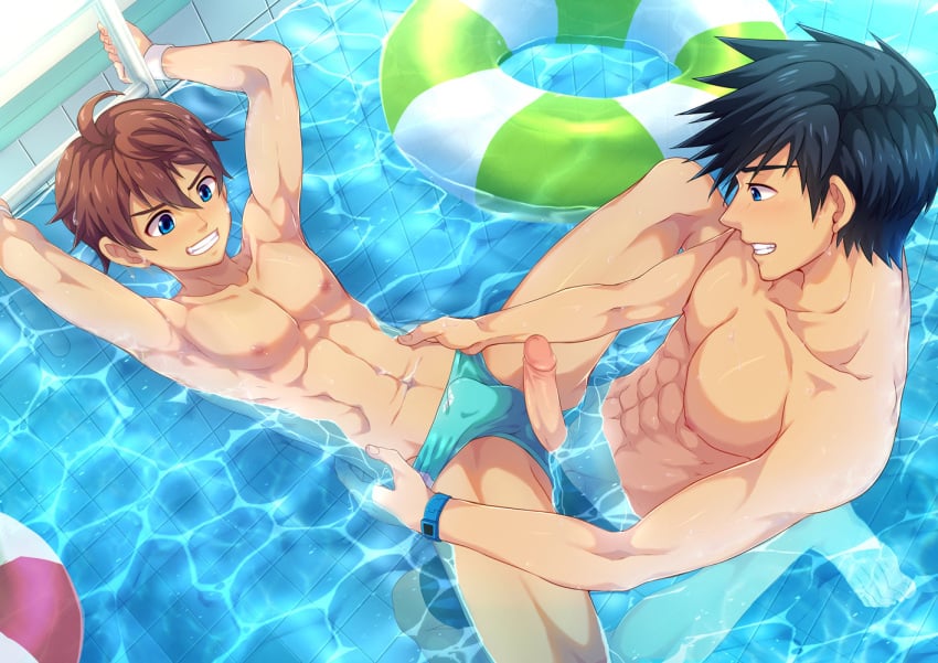 armpits arms_over_head arms_up blue_eyes brown_hair camp_buddy gay gay_domination gay_sex huge_cock mikkoukun natsumi_hamasaki pool public public_nudity public_pool public_sex seto shintaro_'seto'_aihara sweat sweaty_armpits sweaty_body yaoi