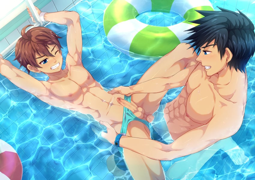 armpit armpits arms_over_head arms_up blue_eyes brown_hair camp_buddy gay gay_domination gay_sex huge_cock mikkoukun naked natsumi_hamasaki nsfw nude pool public public_nudity public_pool public_sex seto shintaro_'seto'_aihara soaked sweat sweaty sweaty_armpits sweaty_body wet wet_hair yaoi