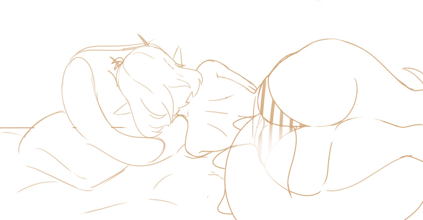 ahoge ass dat_ass horns lying lying_on_side panties pillow pointy_ears rita_(sunlightnova) short sketch sleeping sunlightnova tail wide_hips