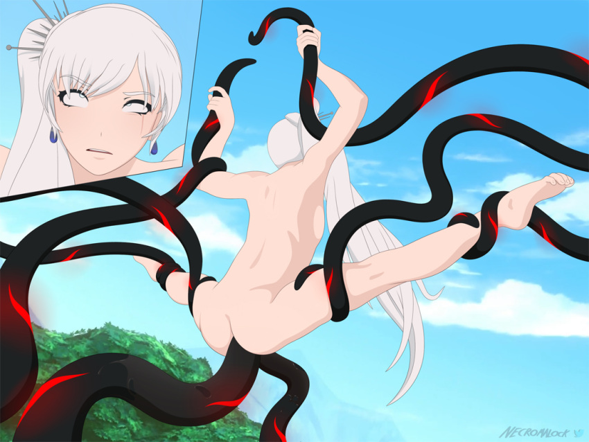 ahe_gao anal ass blue_eyes bondage butt_crack captured captured_heroine completely_nude earrings eyes_rolling_back feet grimm_(rwby) lifted necromalock nude ponytail restrained rwby sideboob spread_legs suspended_in_midair tagme tentacle tentacle_rape tentacle_sex vaginal_penetration weiss_schnee