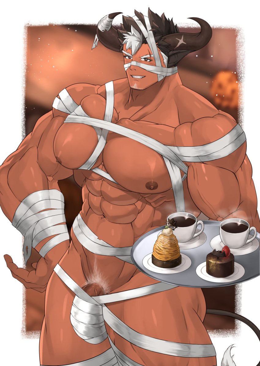 1boy 2023 balls bara bara_tits barazoku bellsaltr biceps big_bulge big_penis bulge gay halloween holidays huge_bulge looking_at_viewer male male_focus male_nipples male_only male_pubic_hair manly muscular_arms muscular_male nipples penis solo solo_male yaoi