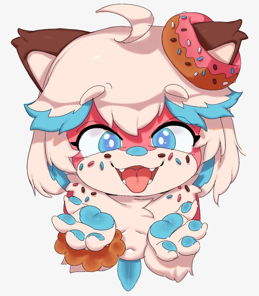 animal_genitalia animal_penis anthro big_tail blue_penis canid canine canine_genitalia canine_penis canis canyon_(artist) dessert domestic_dog donut_(misterdonut) doughnut food food_creature fur genitals girly hair hi_res kemono male mammal multi_nipple nipples open_mouth pawpads paws penis pink_body pink_fur sprinkledog sprinkles tail tongue waiting_for_cum white_hair