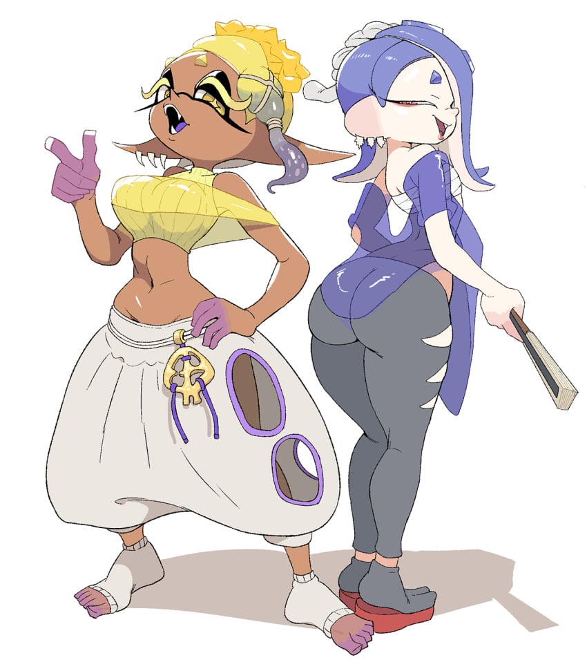 2girls alternate_breast_size ass blue_hair breast_size_difference breasts dark-skinned_female dark_skin dat_ass deep_cut_(splatoon) female frye_(splatoon) fully_clothed hair_over_one_eye hi_res huge_ass huge_breasts inkling inkling_girl light-skinned_female light_skin nintendo octoling octoling_girl shiver_(splatoon) splatoon splatoon_(series) splatoon_3 tentacle_hair yuta_agc