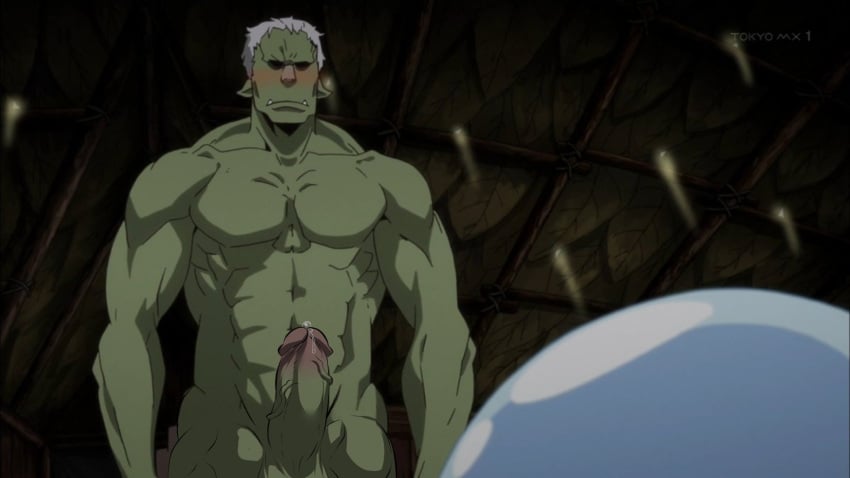 abs balls biceps boner erection genitals goblin goblin_male green_body green_skin hair hi_res humanoid humanoid_pointy_ears male male_only muscular muscular_humanoid muscular_male nude pecs penis reclamon rigurd that_time_i_got_reincarnated_as_a_slime third-party_edit vein veiny_penis white_hair