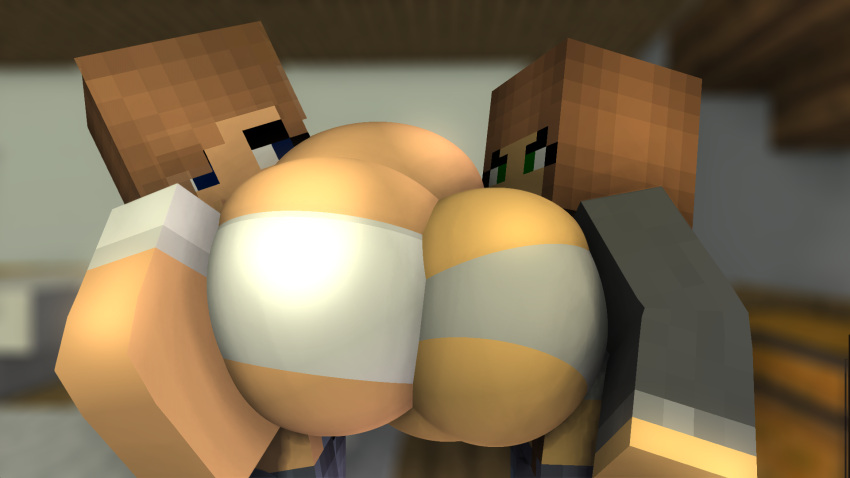 boob_squish breast_expansion breasts cleavage_overflow expansion mine-imator minecraft natalie_abrams(tittank) pressing_breasts_together sara_abrams(tittank) sibling_rivalry squished_breasts symmetrical_docking tittank underboob