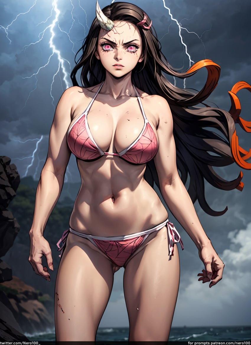 1girls 2d ai_generated angry athletic athletic_female bare_shoulders big_breasts bikini black_hair chest curvy curvy_figure cute cute_face dark_hair demon_slayer detailed eyelashes eyeshadow female female_only fit fit_female focus hair_ornament hairband high_quality horn kamado_nezuko kimetsu_no_yaiba large_breasts light-skinned_female light_skin lips lipstick long_hair looking_at_viewer mad makeup mascara muscular muscular_female nero100 nezuko_kamado pale-skinned_female pale_skin pink_bikini pink_eyes posing ribbon seductive seductive_look single_horn stable_diffusion string_bikini string_bra string_panties swimsuit swimwear tagme thick_ass thick_legs thick_thighs uncensored